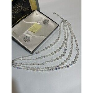 Vintage Aurora Borealis AB Crystal Multi Strand With Clip Ear Rings 1950’s-60’s